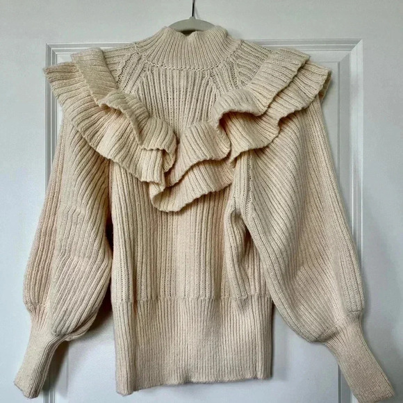 NWT H&M Flounced, Rib-Knit Sweater, Size XS, Creme - Picture 2 of 3